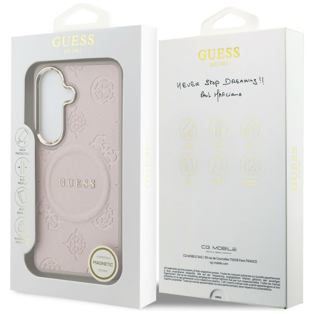 Husa MagSafe pentru Samsung Galaxy S26 S942, Guess, Saffiano Peony Embossed Ring, Roz
