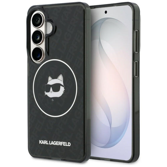 Husa MagSafe pentru Samsung Galaxy S26 S942, Karl Lagerfeld, IML Choupette Head on KL Repeated Logo, Neagra