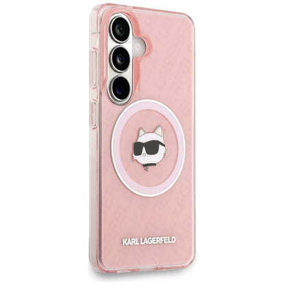 Husa MagSafe pentru Samsung Galaxy S26 S942, Karl Lagerfeld, IML Choupette Head on KL Repeated Logo, Roz