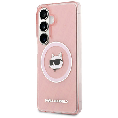 Husa MagSafe pentru Samsung Galaxy S26 S942, Karl Lagerfeld, IML Choupette Head on KL Repeated Logo, Roz