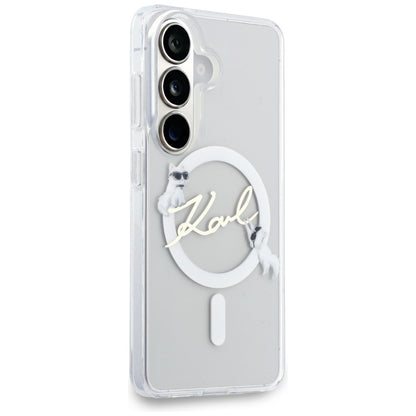 Husa MagSafe pentru Samsung Galaxy S26 S942, Karl Lagerfeld, IML Choupette Karl Script Logo, Alba