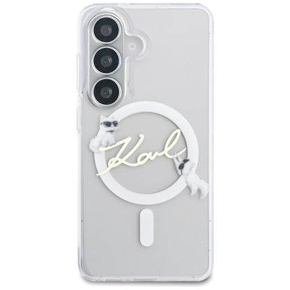 Husa MagSafe pentru Samsung Galaxy S26 S942, Karl Lagerfeld, IML Choupette Karl Script Logo, Alba