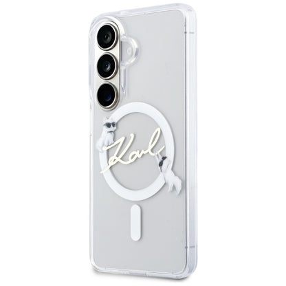 Husa MagSafe pentru Samsung Galaxy S26 S942, Karl Lagerfeld, IML Choupette Karl Script Logo, Alba