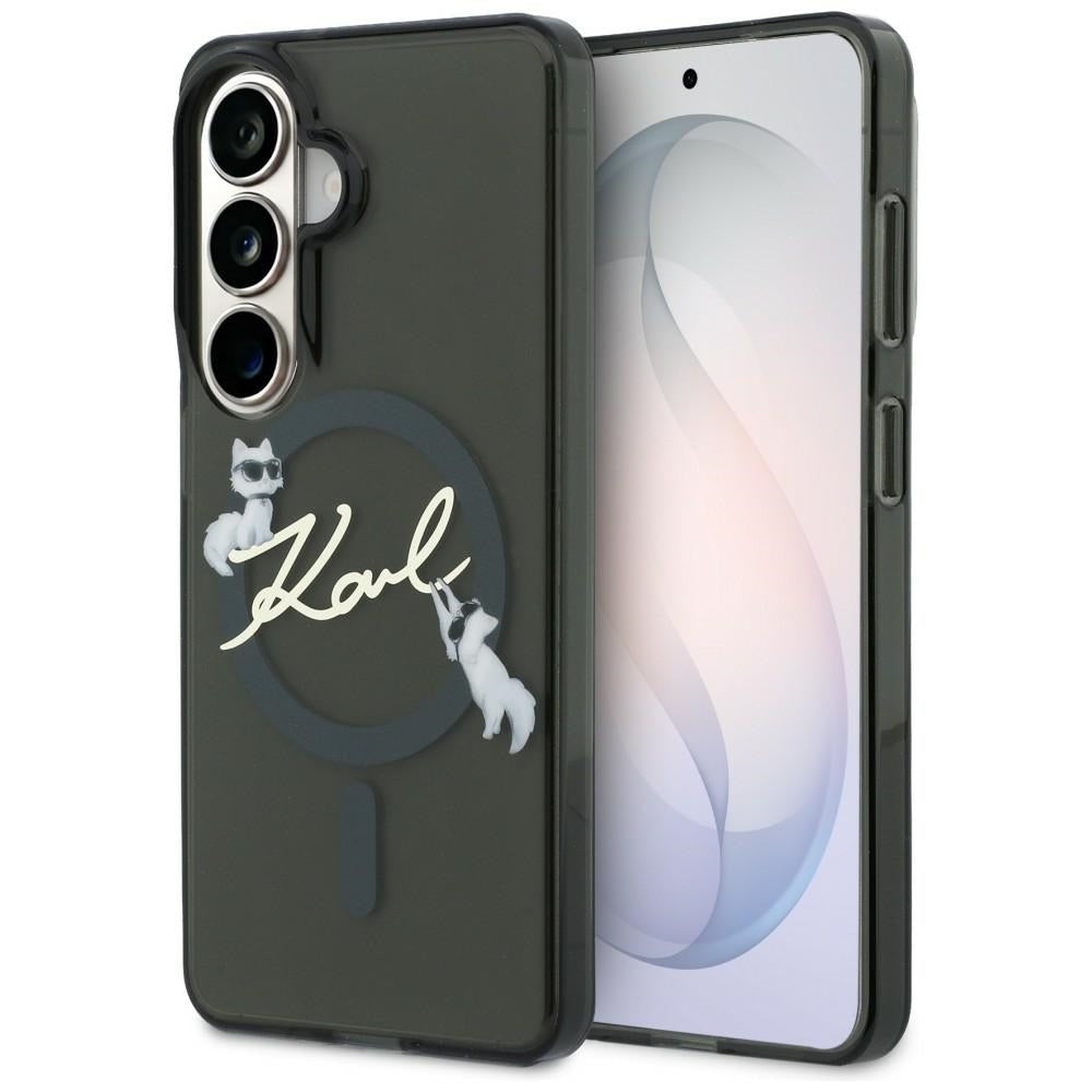 Husa MagSafe pentru Samsung Galaxy S26 S942, Karl Lagerfeld, IML Choupette Karl Script Logo, Neagra