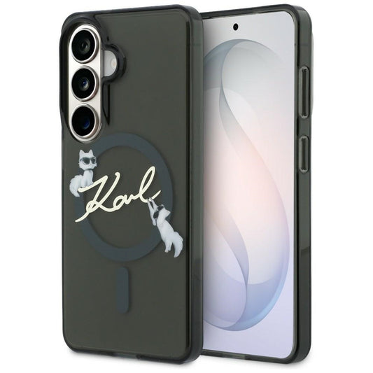 Husa MagSafe pentru Samsung Galaxy S26 S942, Karl Lagerfeld, IML Choupette Karl Script Logo, Neagra