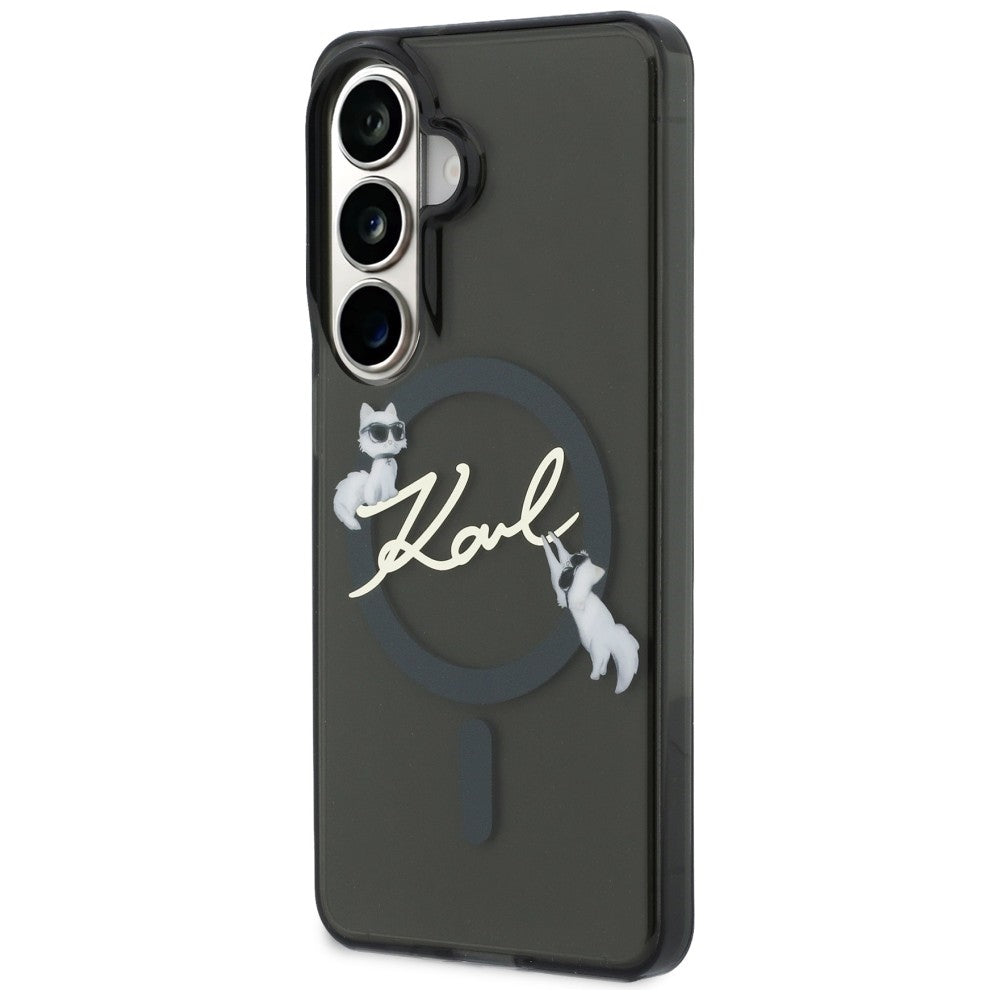 Husa MagSafe pentru Samsung Galaxy S26 S942, Karl Lagerfeld, IML Choupette Karl Script Logo, Neagra