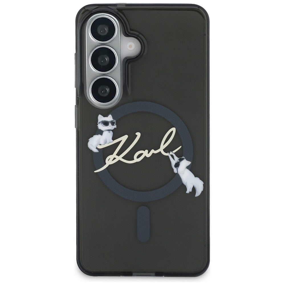 Husa MagSafe pentru Samsung Galaxy S26 S942, Karl Lagerfeld, IML Choupette Karl Script Logo, Neagra