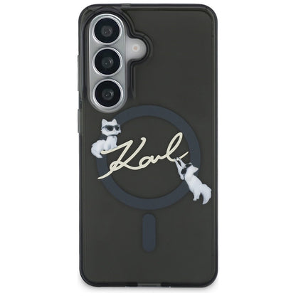 Husa MagSafe pentru Samsung Galaxy S26 S942, Karl Lagerfeld, IML Choupette Karl Script Logo, Neagra