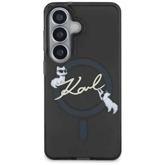 Husa MagSafe pentru Samsung Galaxy S26 S942, Karl Lagerfeld, IML Choupette Karl Script Logo, Neagra