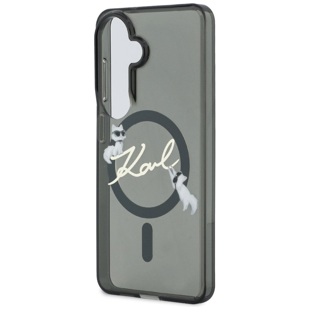 Husa MagSafe pentru Samsung Galaxy S26 S942, Karl Lagerfeld, IML Choupette Karl Script Logo, Neagra