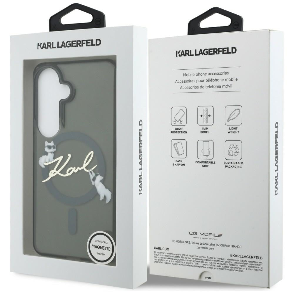 Husa MagSafe pentru Samsung Galaxy S26 S942, Karl Lagerfeld, IML Choupette Karl Script Logo, Neagra