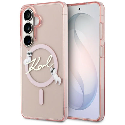 Husa MagSafe pentru Samsung Galaxy S26 S942, Karl Lagerfeld, IML Choupette Karl Script Logo, Roz