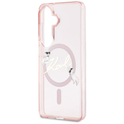 Husa MagSafe pentru Samsung Galaxy S26 S942, Karl Lagerfeld, IML Choupette Karl Script Logo, Roz