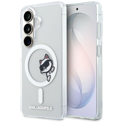 Husa MagSafe pentru Samsung Galaxy S26 S942, Karl Lagerfeld, IML Choupette Peekaboo Logo, Alba