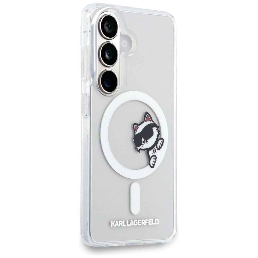 Husa MagSafe pentru Samsung Galaxy S26 S942, Karl Lagerfeld, IML Choupette Peekaboo Logo, Alba