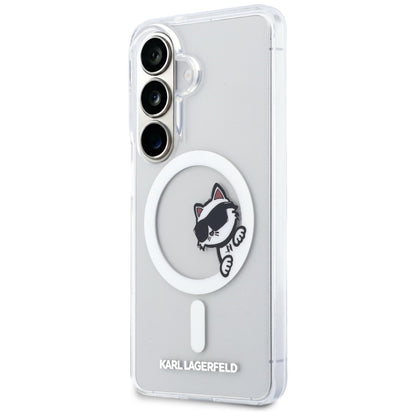 Husa MagSafe pentru Samsung Galaxy S26 S942, Karl Lagerfeld, IML Choupette Peekaboo Logo, Alba