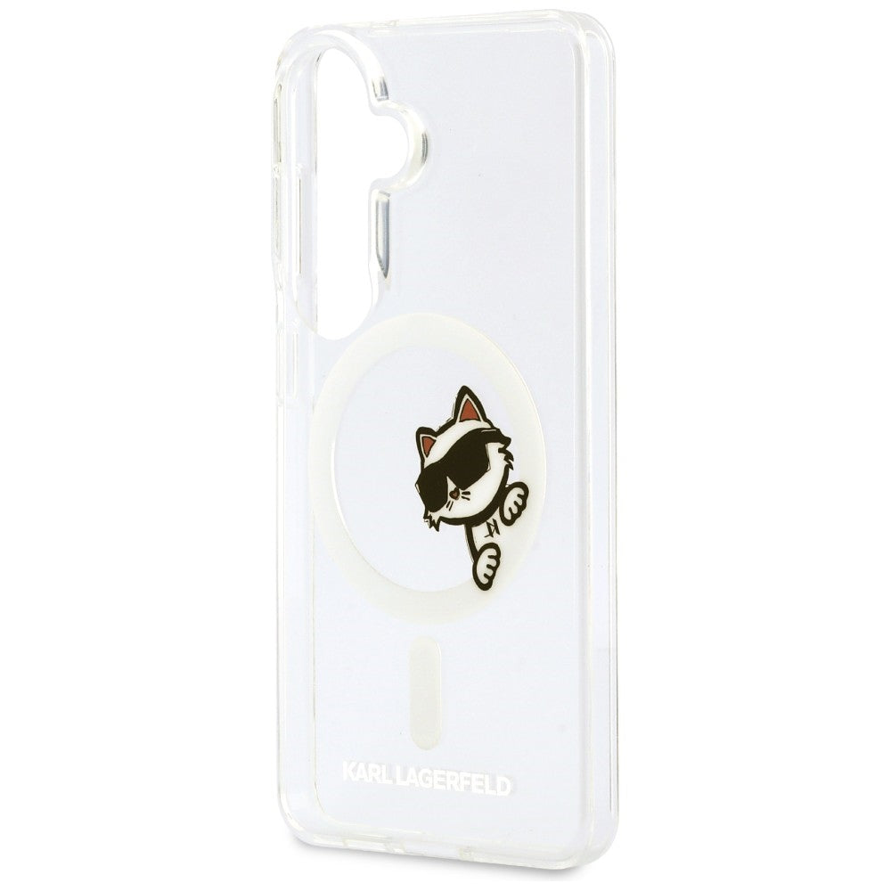 Husa MagSafe pentru Samsung Galaxy S26 S942, Karl Lagerfeld, IML Choupette Peekaboo Logo, Alba