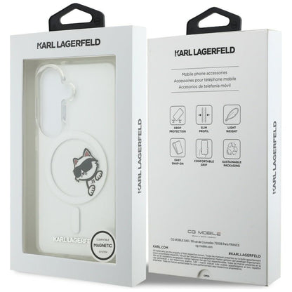 Husa MagSafe pentru Samsung Galaxy S26 S942, Karl Lagerfeld, IML Choupette Peekaboo Logo, Alba