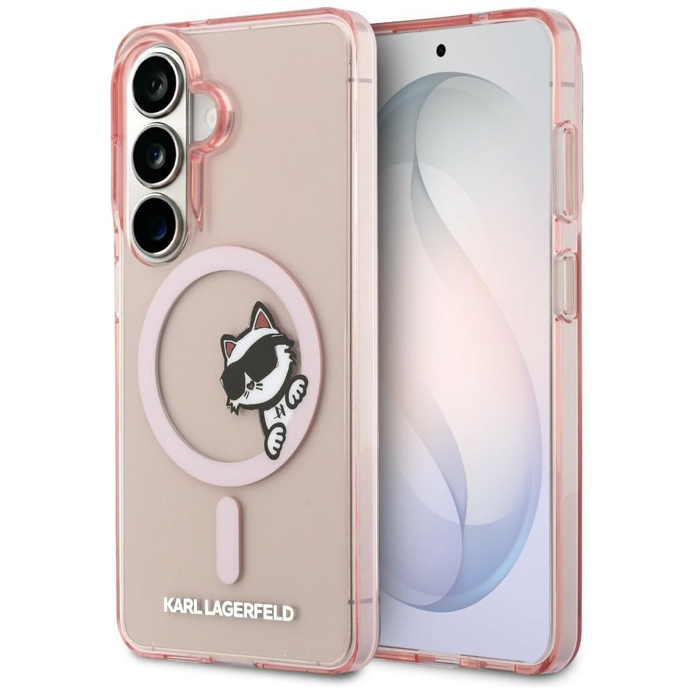 Husa MagSafe pentru Samsung Galaxy S26 S942, Karl Lagerfeld, IML Choupette Peekaboo Logo, Roz