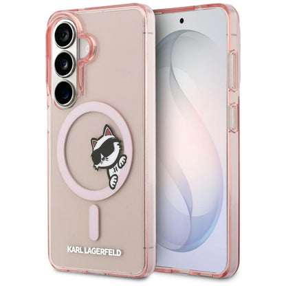 Husa MagSafe pentru Samsung Galaxy S26 S942, Karl Lagerfeld, IML Choupette Peekaboo Logo, Roz
