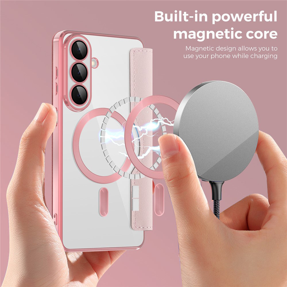 Husa MagSafe pentru Samsung Galaxy S26, Techsuit, SmartMag Book, Roz