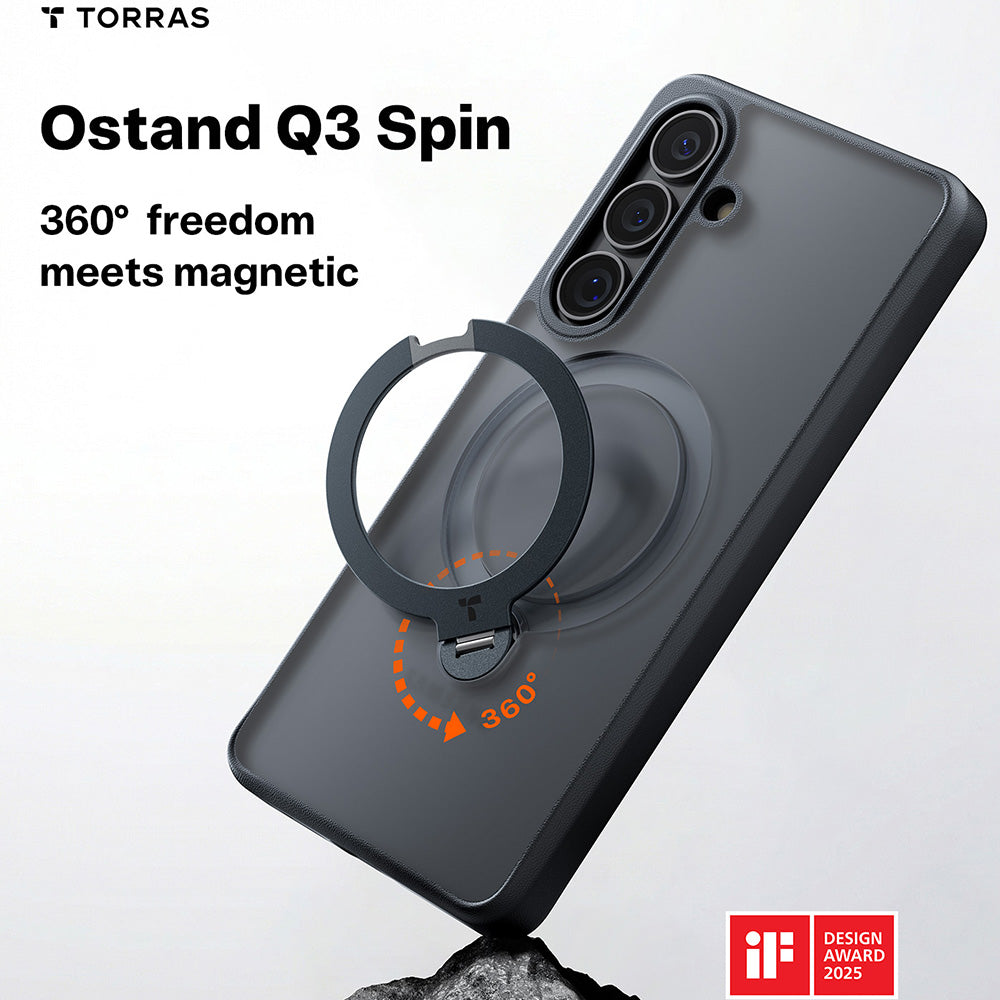 Husa MagSafe pentru Samsung Galaxy S26, Torras, Ostand Spin, Neagra