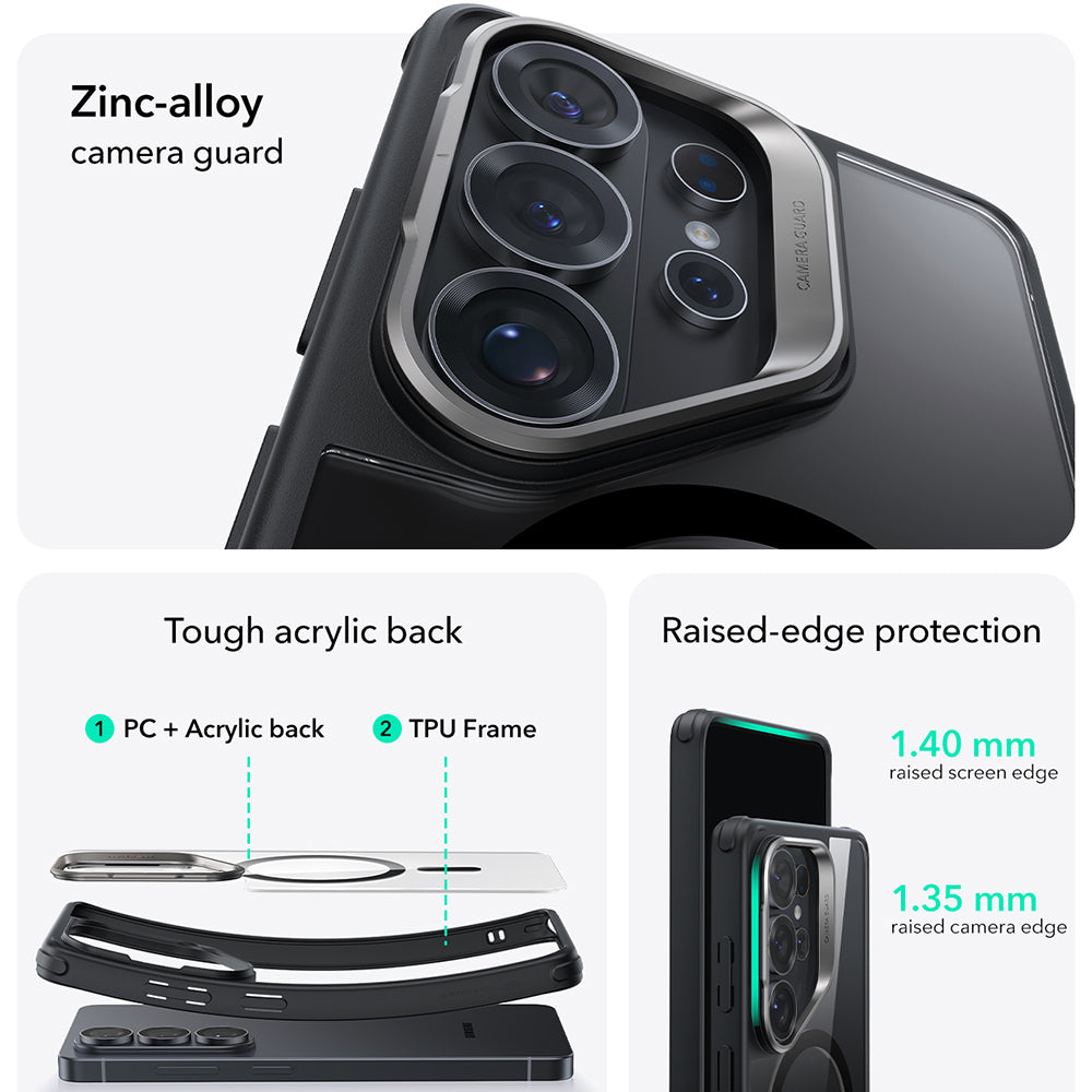 Husa MagSafe pentru Samsung Galaxy S26 Ultra, ESR, Classic Hybrid Kickstand, Neagra Transparenta