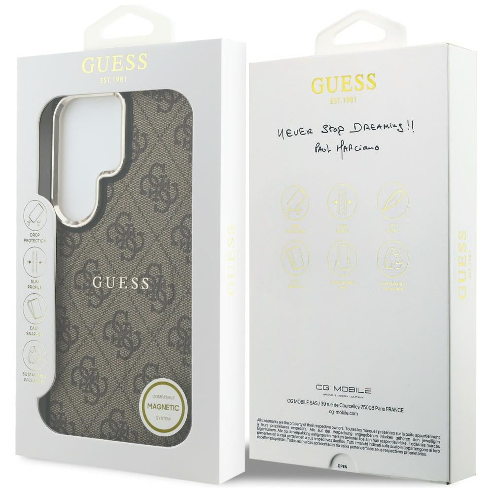 Husa MagSafe pentru Samsung Galaxy S26 Ultra S948, Guess, 4G Embossed Ring, Maro