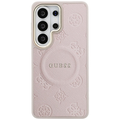 Husa MagSafe pentru Samsung Galaxy S26 Ultra S948, Guess, Saffiano Peony Embossed Ring, Roz
