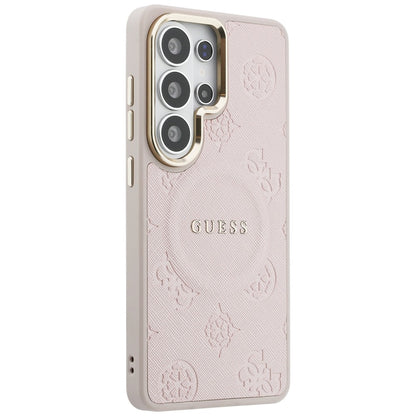 Husa MagSafe pentru Samsung Galaxy S26 Ultra S948, Guess, Saffiano Peony Embossed Ring, Roz