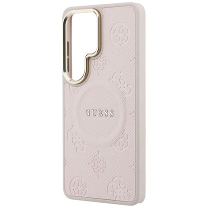 Husa MagSafe pentru Samsung Galaxy S26 Ultra S948, Guess, Saffiano Peony Embossed Ring, Roz