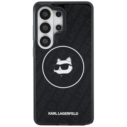 Husa MagSafe pentru Samsung Galaxy S26 Ultra S948, Karl Lagerfeld, IML Choupette Head on KL Repeated Logo, Neagra