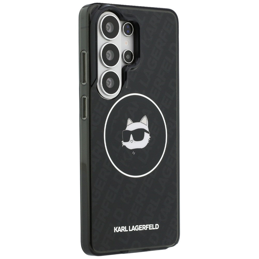 Husa MagSafe pentru Samsung Galaxy S26 Ultra S948, Karl Lagerfeld, IML Choupette Head on KL Repeated Logo, Neagra
