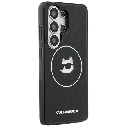 Husa MagSafe pentru Samsung Galaxy S26 Ultra S948, Karl Lagerfeld, IML Choupette Head on KL Repeated Logo, Neagra