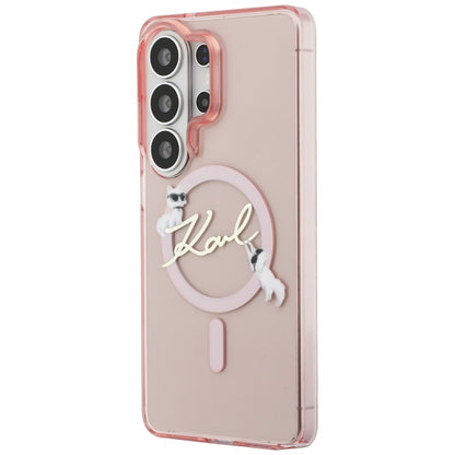 Husa MagSafe pentru Samsung Galaxy S26 Ultra S948, Karl Lagerfeld, IML Choupette Karl Script Logo, Roz
