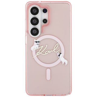 Husa MagSafe pentru Samsung Galaxy S26 Ultra S948, Karl Lagerfeld, IML Choupette Karl Script Logo, Roz