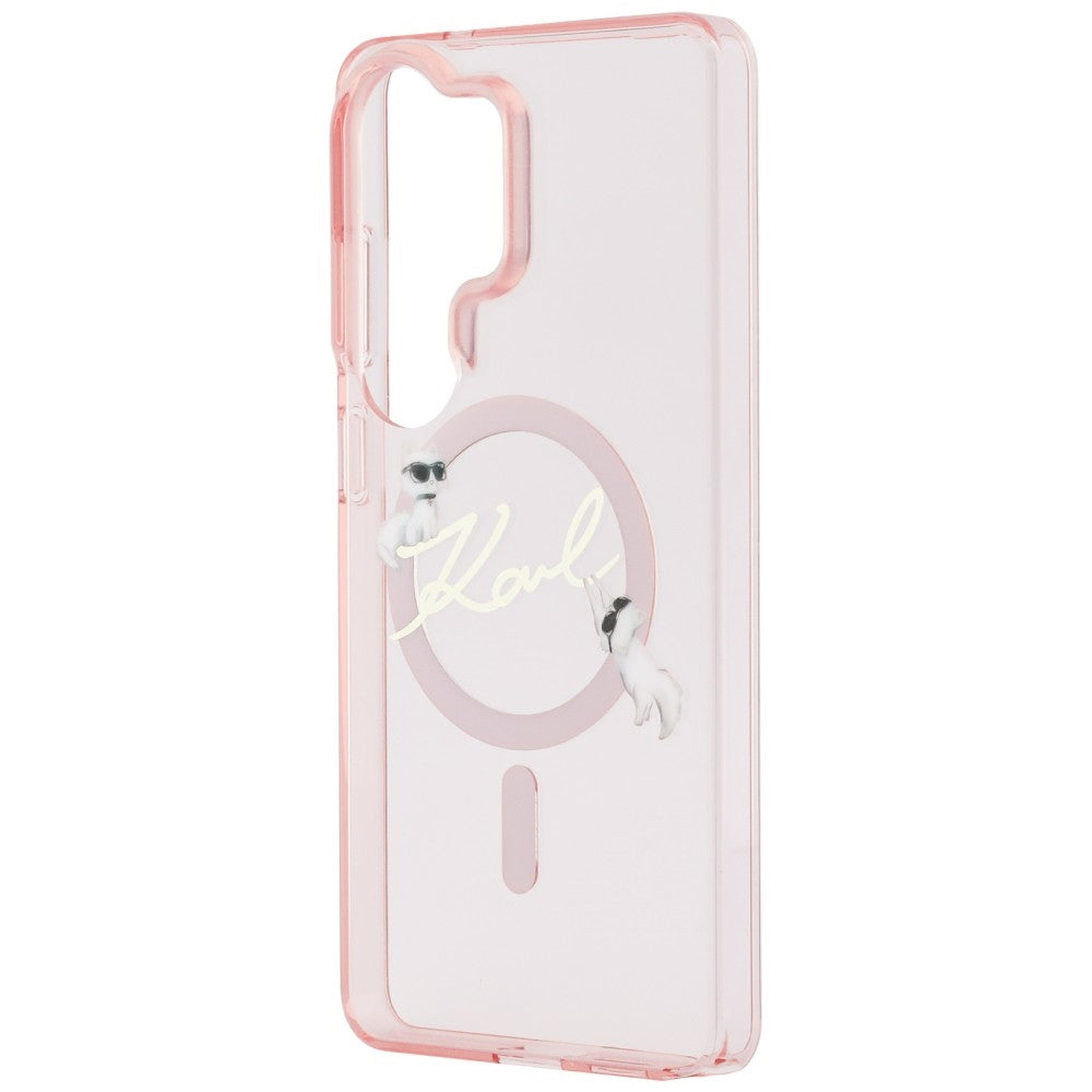 Husa MagSafe pentru Samsung Galaxy S26 Ultra S948, Karl Lagerfeld, IML Choupette Karl Script Logo, Roz