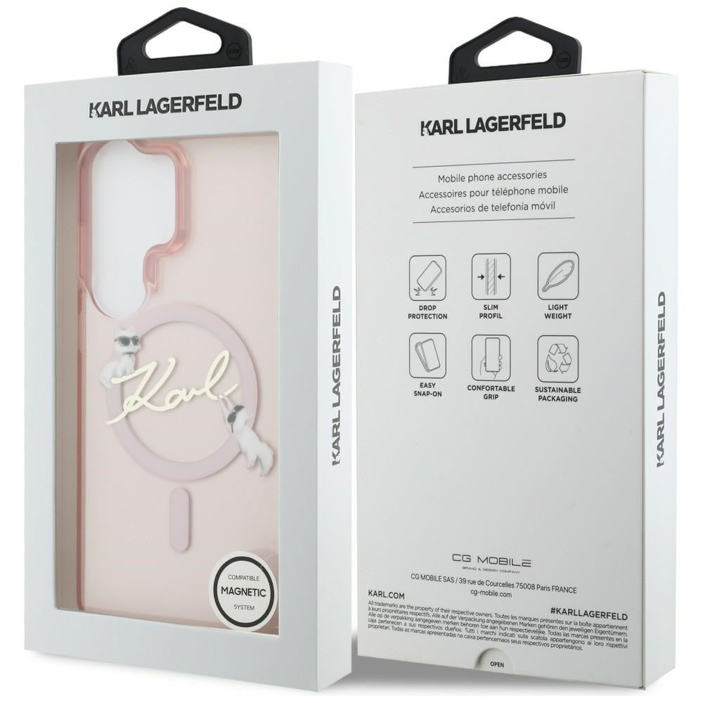 Husa MagSafe pentru Samsung Galaxy S26 Ultra S948, Karl Lagerfeld, IML Choupette Karl Script Logo, Roz