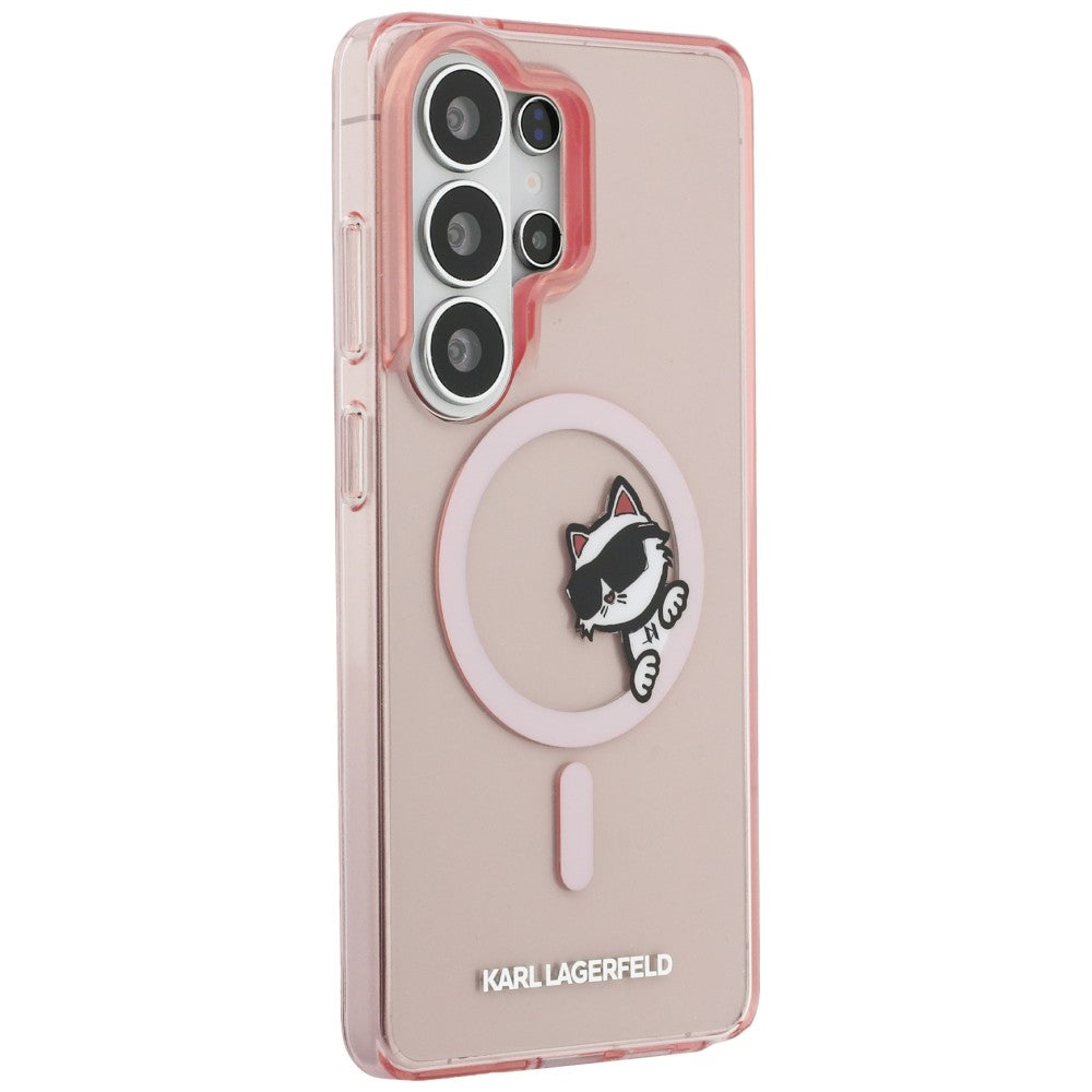 Husa MagSafe pentru Samsung Galaxy S26 Ultra S948, Karl Lagerfeld, IML Choupette Peekaboo Logo, Roz