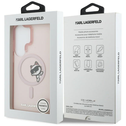 Husa MagSafe pentru Samsung Galaxy S26 Ultra S948, Karl Lagerfeld, IML Choupette Peekaboo Logo, Roz
