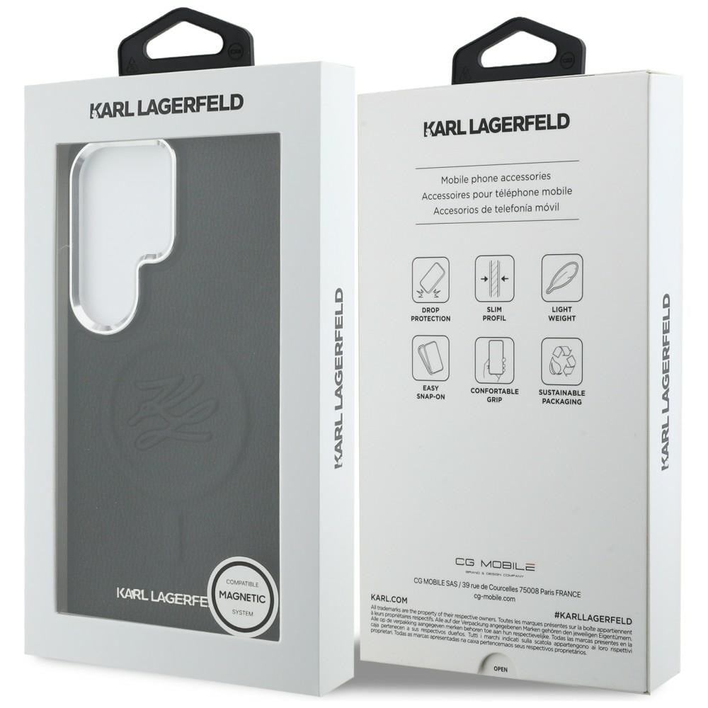 Husa MagSafe pentru Samsung Galaxy S26 Ultra S948, Karl Lagerfeld, Initial Logo Debossed, Neagra