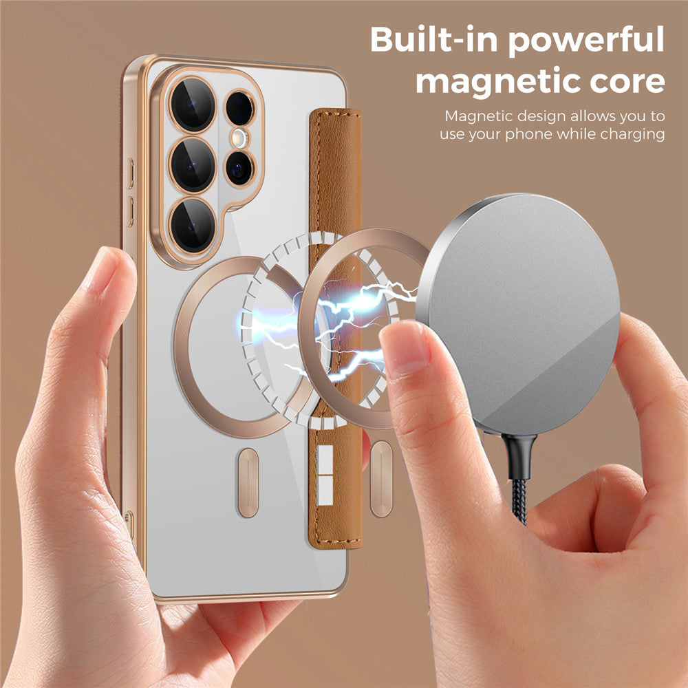 Husa MagSafe pentru Samsung Galaxy S26 Ultra, Techsuit, SmartMag Book, Maro