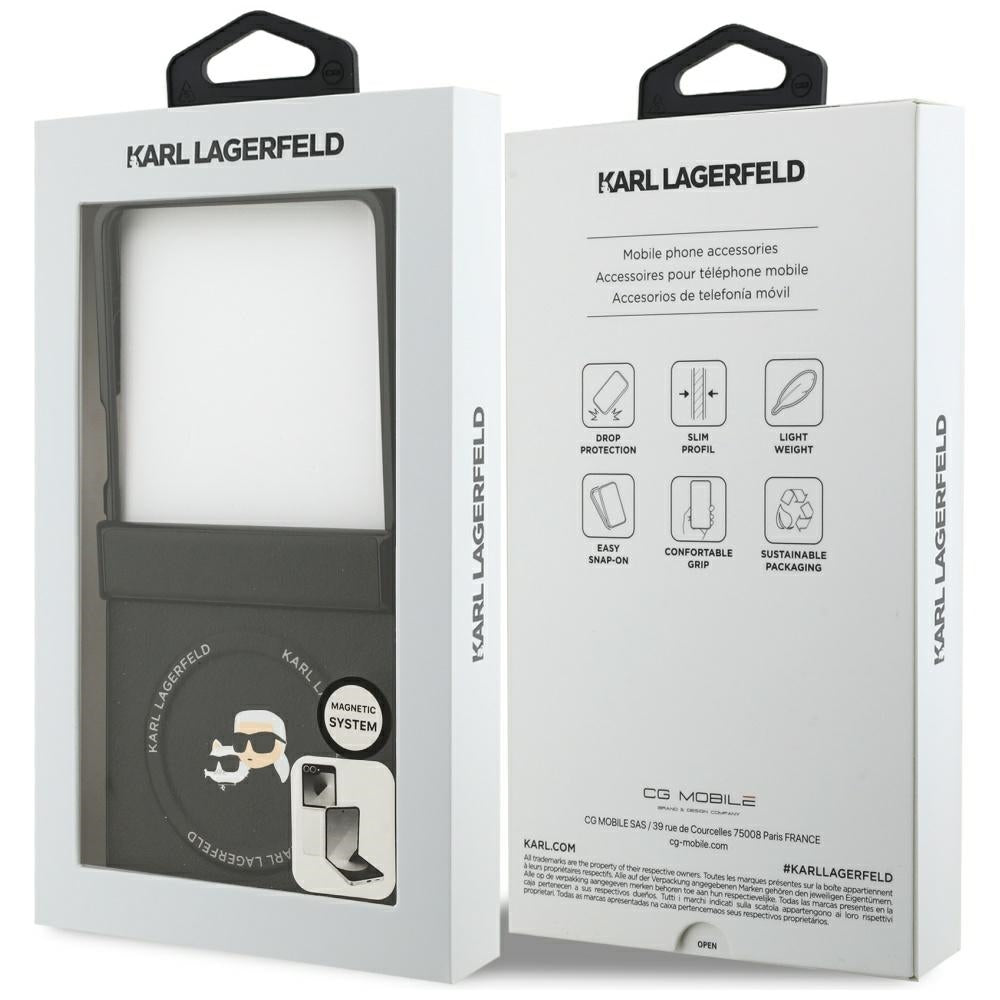 Husa MagSafe pentru Samsung Galaxy Z Flip7 F766, Karl Lagerfeld, Karl & Choupette Pins, Neagra
