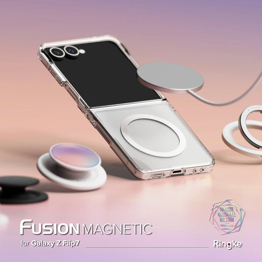 Husa MagSafe pentru Samsung Galaxy Z Flip7 F766, Ringke, Fusion, Transparenta