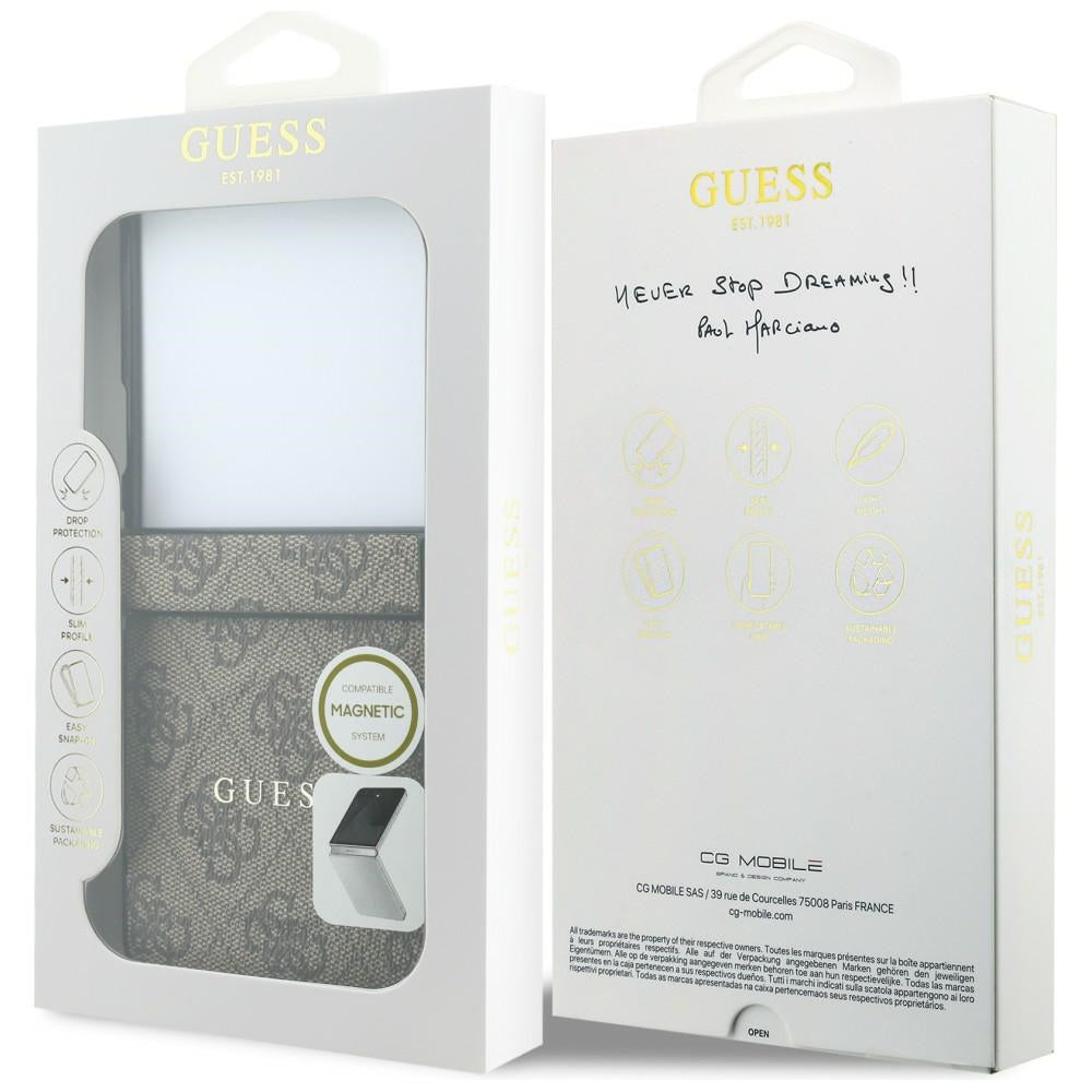 Husa MagSafe pentru Samsung Galaxy Z Flip8 F776, Guess, 4G Leather Classic, Maro