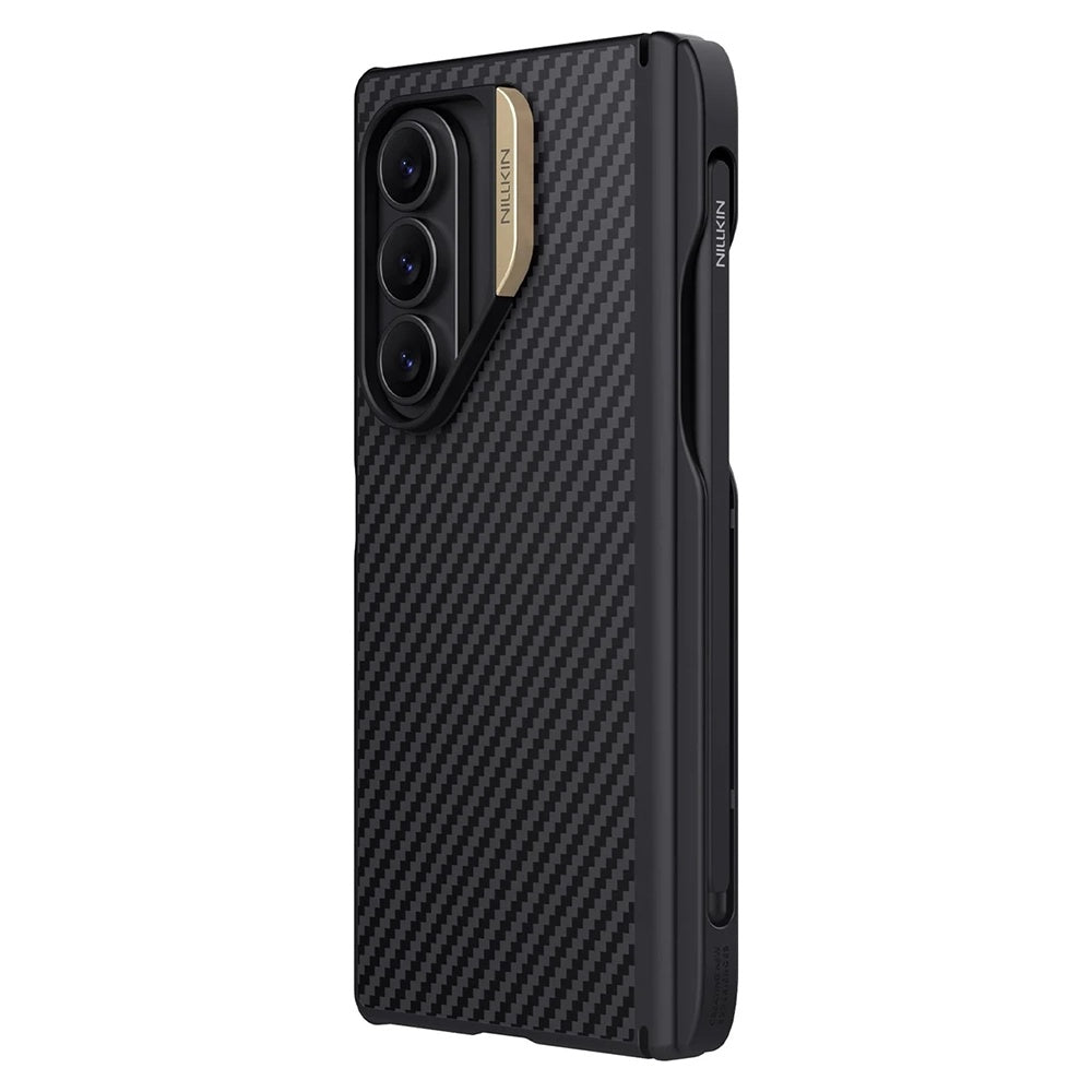 Husa MagSafe pentru Samsung Galaxy Z Fold7 F966, Nillkin, Synthetic Fiber Pro with S-Pen Holder, Neagra Aurie