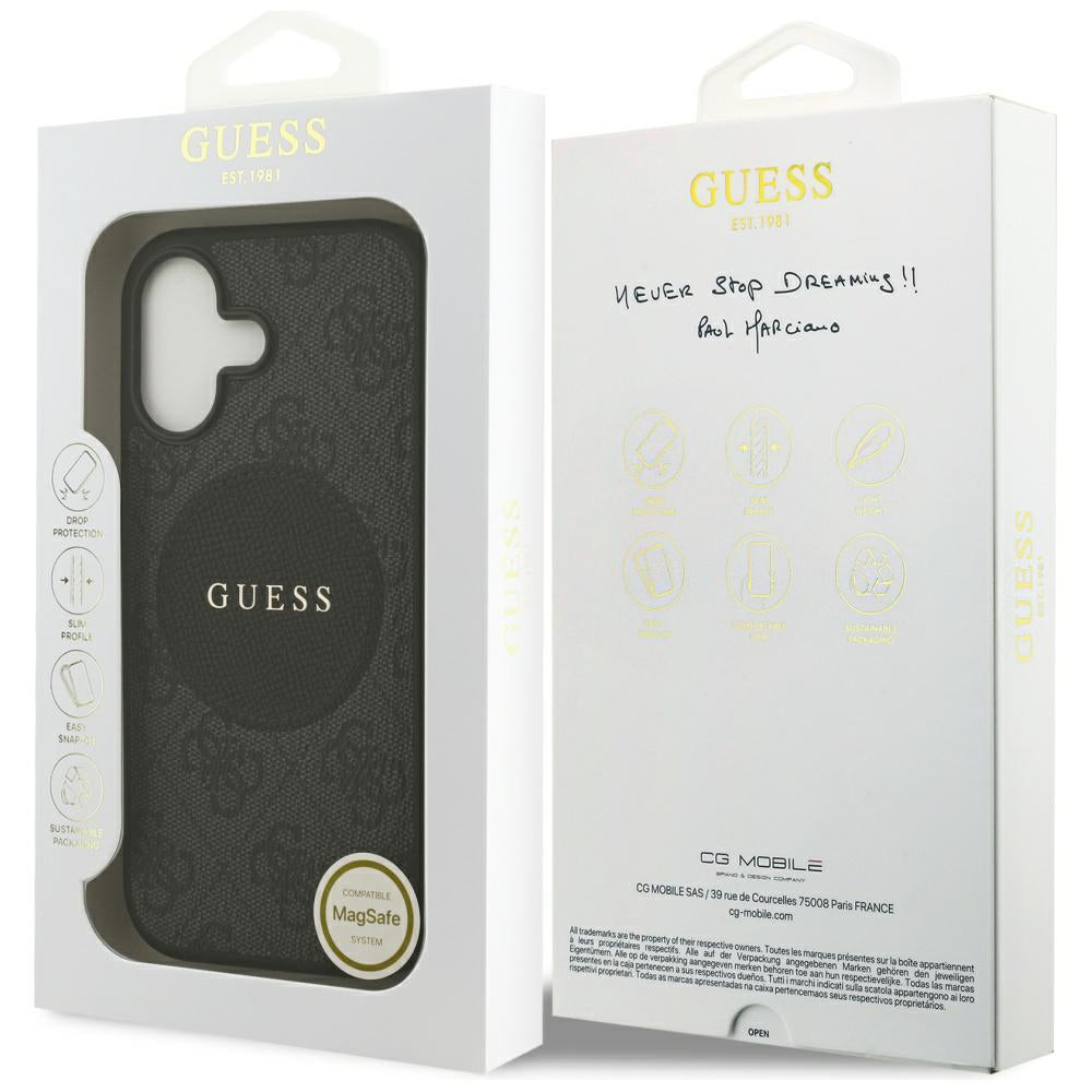 Husa MagSafe pentru Apple iPhone 17, Guess, 4G Circle Classic Logo, Neagra