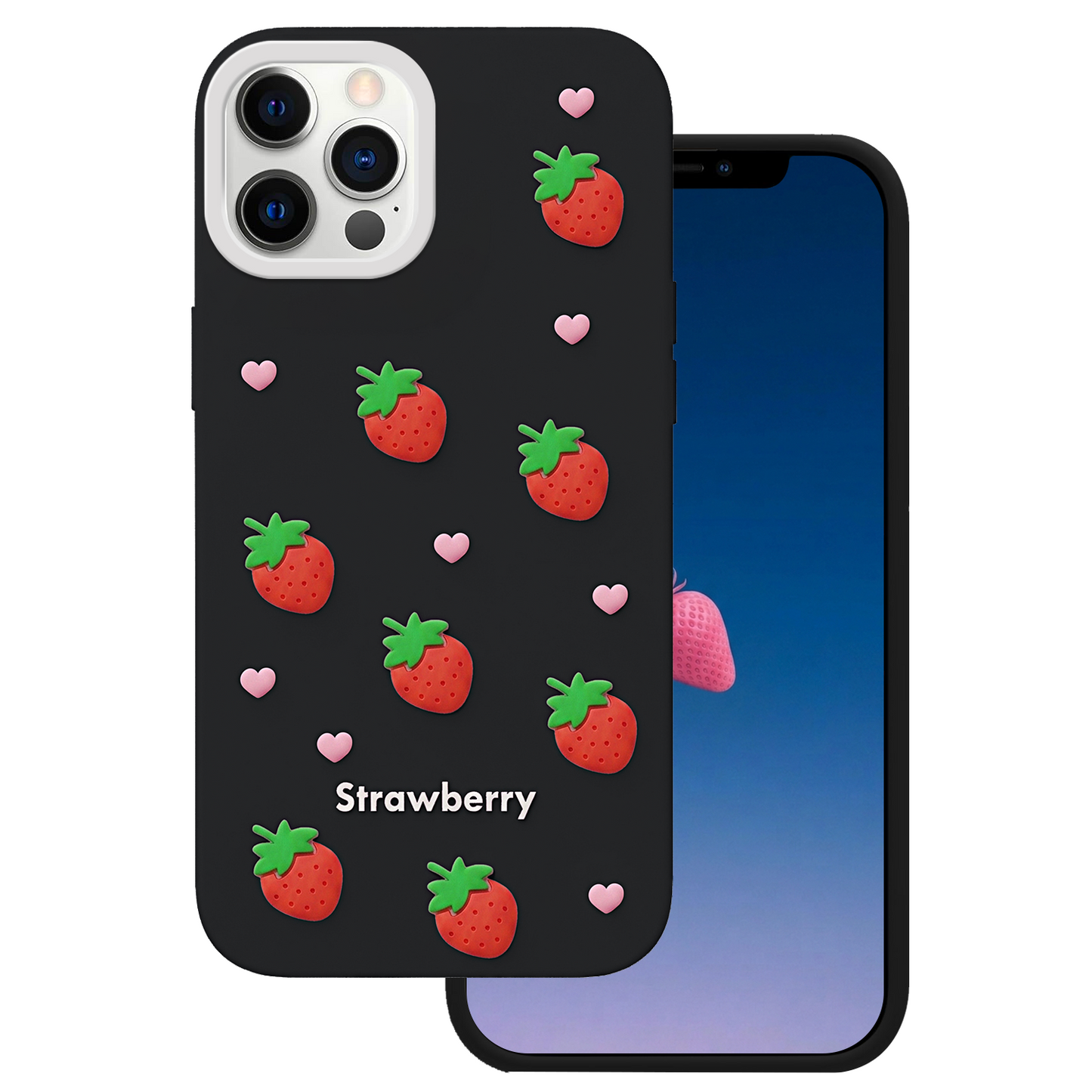 Husa pentru Apple iPhone 15 / 14 / 13, OEM, Strawberry, Neagra