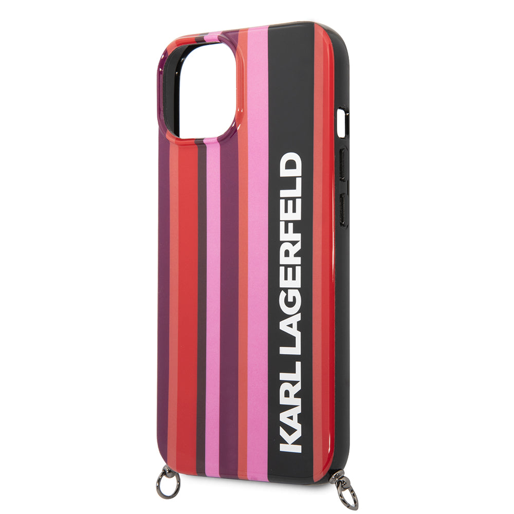 Husa pentru Apple iPhone 14, Karl Lagerfeld, Color Stripes with Strap, Roz