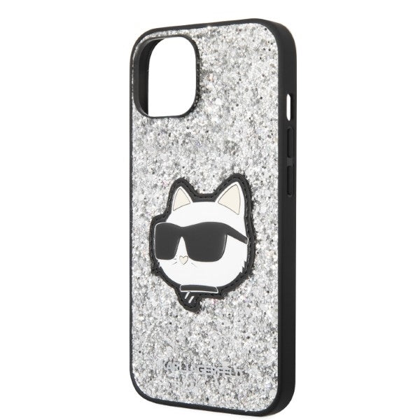 Husa pentru Apple iPhone 14, Karl Lagerfeld, Glitter Choupette Patch, Argintie
